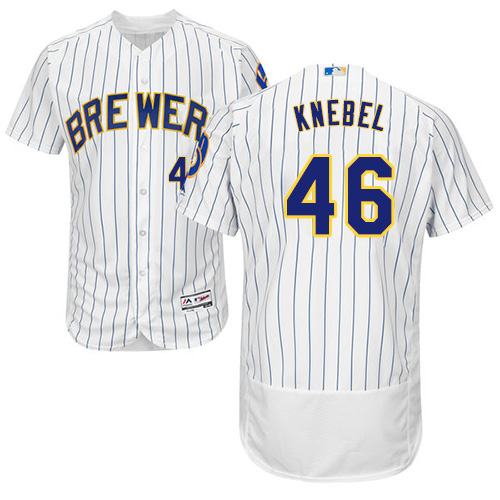 Brewers #46 Corey Knebel White Strip Flexbase Authentic Collection Stitched MLB Jersey - Click Image to Close